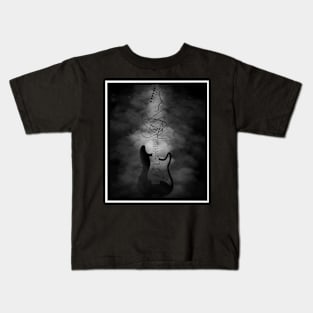 black guitar in the fog Kids T-Shirt